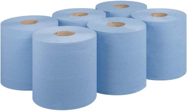 Kitchen Centrefeed Blue Rolls | 2 Ply Embossed Paper Towels | 6-Pack